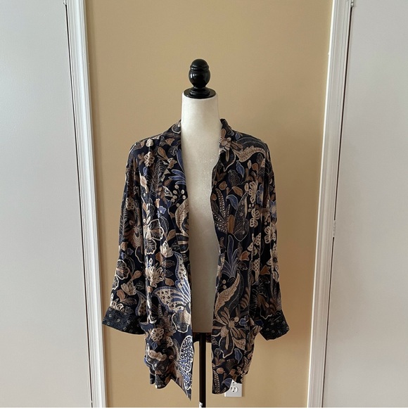 Christian Dior 100% Silk Navy Floral Print open front Blazer Jacket - Picture 5 of 11